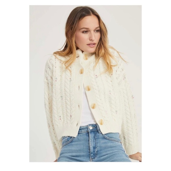 SOMETHING NAVY Cream Embellished Floral Sequin Cable Knit Cardigan XXL - Picture 2 of 13